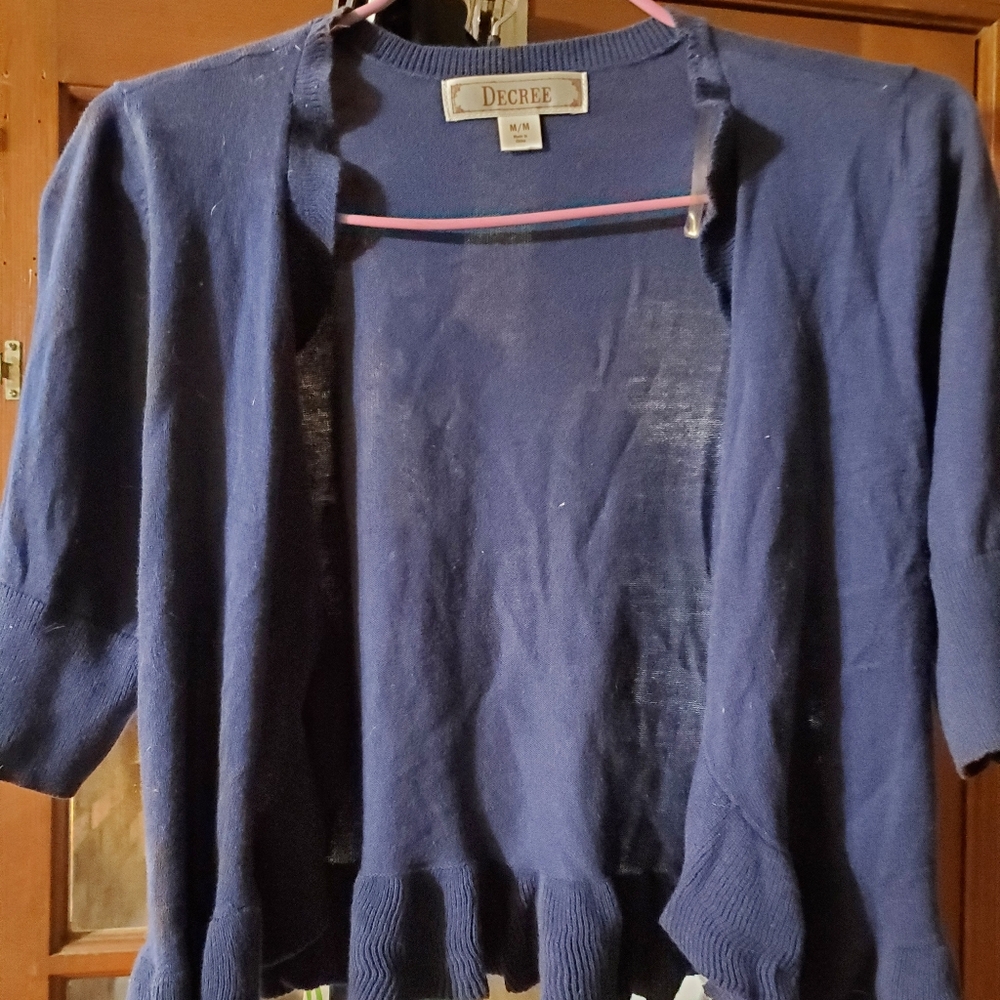 Decree- Navy Blue Open Short-sleeved Jacket. Medium.